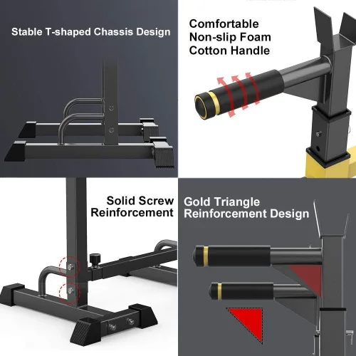 Vista 5 de Soporte para sentadillas, estación de inmersión para barra paralela, ajustable, equipo de fitness para gimnasio en interiores y exteriores