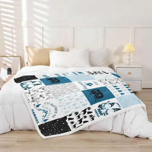 Vista 2 de Manfei Manta de retazos a cuadros, para caravana, remolque, árboles, para sofá, manta de cama rústica para niños y niños, decoración de habitación