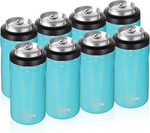 Vista 40 de COKTIK 4 en 1 enfriador de latas aislado, enfriador de latas delgadas de doble pared para latas de 12 oz regulares o delgadas y botellas de cerveza