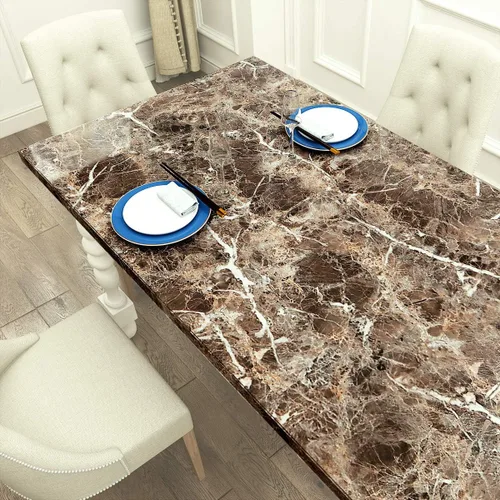 Vista 5 de LACHEERY Papel adhesivo de mármol marrón oscuro para gabinetes, papel tapiz autoadhesivo para encimeras de cocina, papel tapiz autoadhesivo