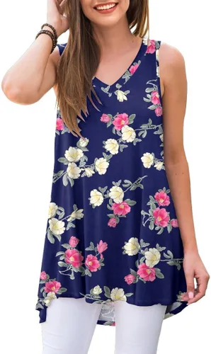 Vista 40 de AWULIFFAN - Blusa de verano sin mangas con cuello en V, túnica, top, para mujer 01 Negro