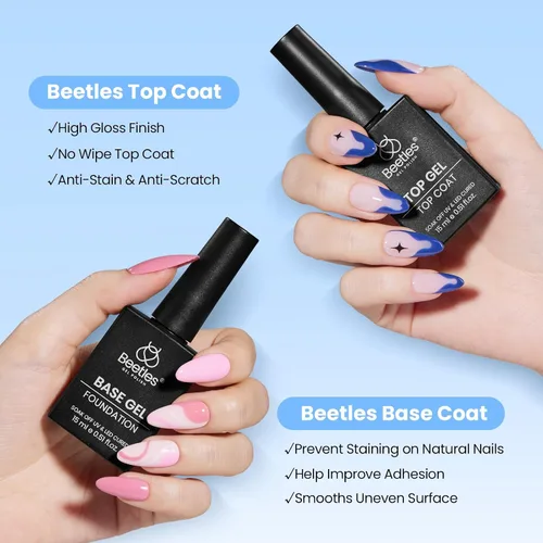 Vista 2 de Beetles - Juego de capa superior y base de gel que no se limpia para esmalte de uñas de gel 2pcs 0.5 fl oz Super Brillante y Larga Duración Soak
