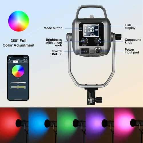 Vista 6 de GVM - Kit de luz de video RGB de 150 W, 2700 K ~ 7500 K, luz de video LED bicolor, kit de iluminación de estudio de fotografía con linterna softbox