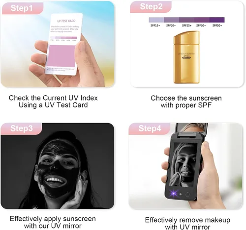 Vista 4 de Vanexiss Cámara ULTRAVIOLETA para la cámara de protección solar del espejo Espejo de maquillaje de viaje compacto recargable Espejo de bolsillo