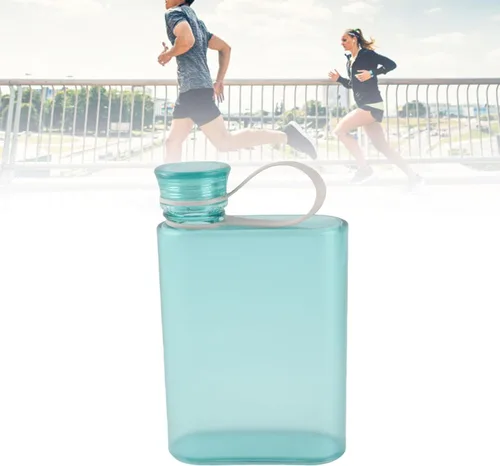 Vista 3 de CHICIRIS Botella de agua portátil a prueba de fugas, diseño rectangular transparente de 12.8 fl oz, frasco de viaje de mano para deportes al aire