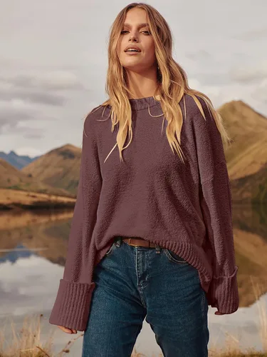 Vista 157 de LOGENE Suéter de gran tamaño para mujer, cuello redondo, manga larga, suave, mullido, suéter de punto 2025 para otoño e invierno
