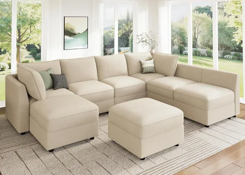 Vista 39 de HONBAY Sofá seccional modular con almacenamiento en forma de L sofá seccional, sofás convertibles para sala de estar - verde