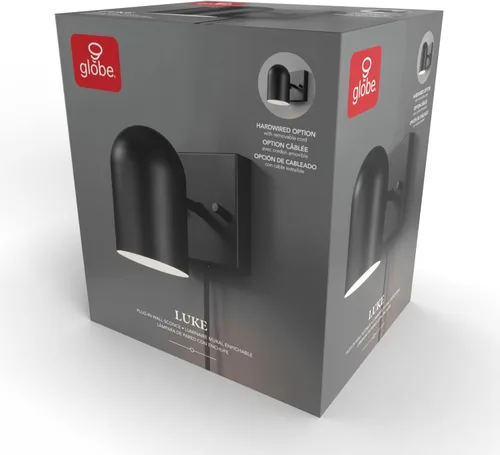 Vista 9 de Globe Electric 65000098 Lámpara de pared de 1 luz enchufable o cableada, negro mate, cable de tela trenzada de 1.8 metros, interruptor basculante