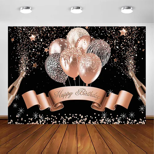 Vista 8 de Avezano Telón de fondo de cumpleaños con globo dorado con purpurina para niñas y mujeres, pancarta de fiesta de feliz cumpleaños, fotografía