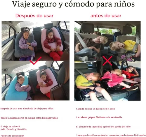Vista 2 de FHSGGP Almohada de viaje Almohada de coche para niños La ayuda para dormir para adultos y niños en viajes por carretera Almohada de viaje para niños