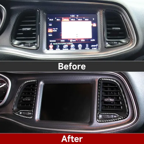 Vista 3 de Calcomanías de ventilación para consola central de automóvil, accesorios para Dodge Challenger 2015-2023, calcomanías interiores de fibra de carbono