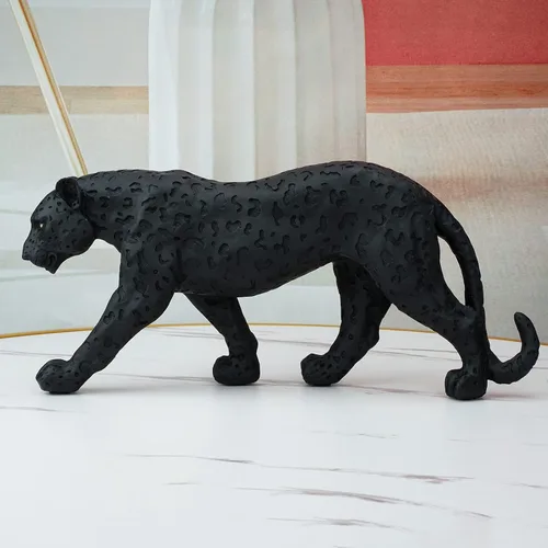 Vista 4 de Estatua de guepardo, pantera negra, leopardo, resina, gato grande, escultura moderna para el hogar, escultura de leopardo realista, regalo
