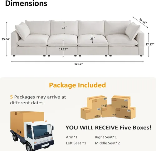Vista 3 de Sofá modular seccional, sofá de nube de asiento profundo, cojines ultra cómodos, tapicería suave, funda extraíble, 4 plazas para sala de estar