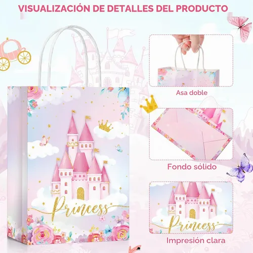 Vista 5 de Sepamoon - Paquete de 12 bolsas de regalos de princesa con temática de princesa, bolsa de regalo