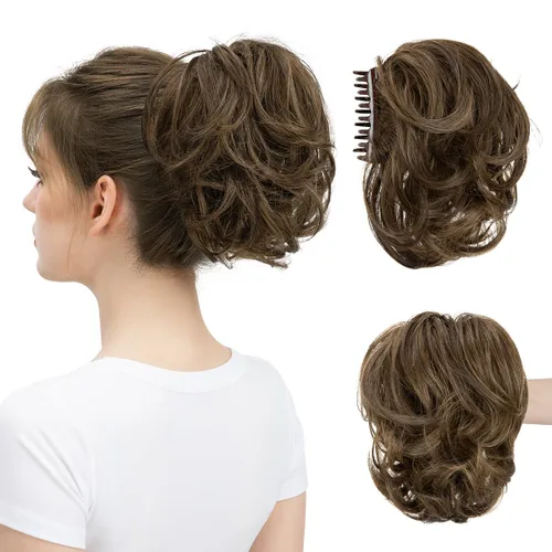 Vista 24 de Pinza de pelo con clip de garra, moño corto, pieza de cabello de moño desordenado, extensiones de cabello flexibles, ramificación de cabello