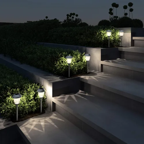 Vista 7 de Pure Garden - Juego de luces solares para camino, juego de 8 a 16 pulgadas de alto de acero inoxidable para exteriores, iluminación para jardín