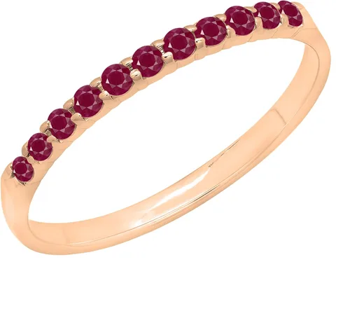Vista 9 de 0.20 quilates (ctw) Anillo de boda de aniversario de rubí redondo de oro de 10 quilates para mujer, banda apilable 1/5 CT