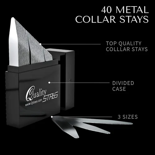 Vista 2 de Collar de metal para hombres – Juego de 40 estancias de cuello de camisa de vestir para hombres, 3 tamaños en una caja dividida por Quality Stays