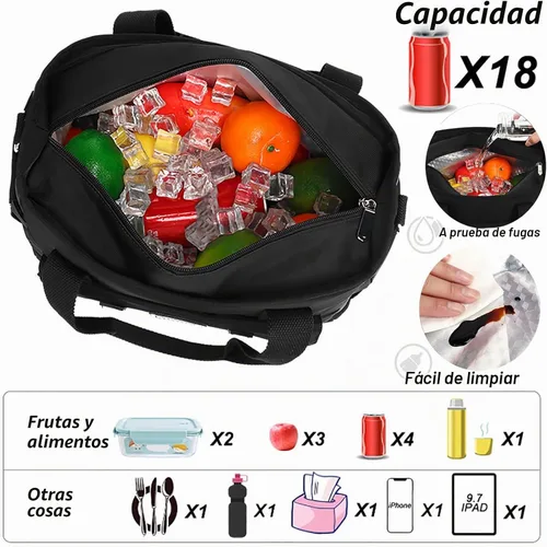 Vista 2 de Bolsa de almuerzo aislada para mujer, negro, nailon, 13.5 x 6.8 x