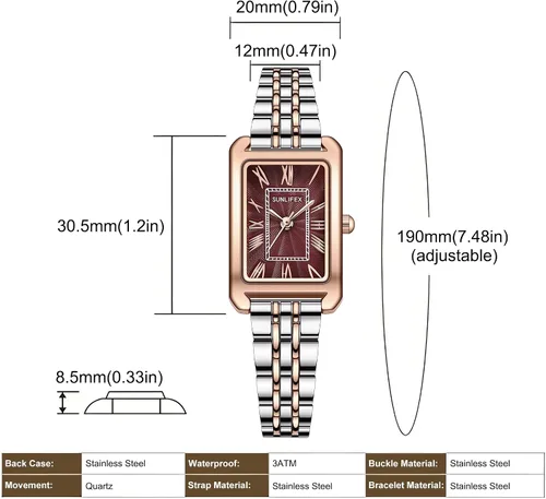 Vista 4 de Watches for Women Vintage Bracelet Roman Dial Rectangular Case Silver Watch Waterproof