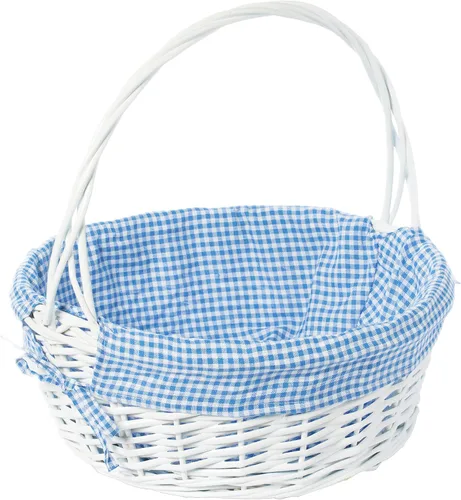 Vista 20 de WICKERWISE Cesta de regalo tradicional de sauce redondo blanco con forro a cuadros y asas resistentes, cesta de almacenamiento de aperitivos