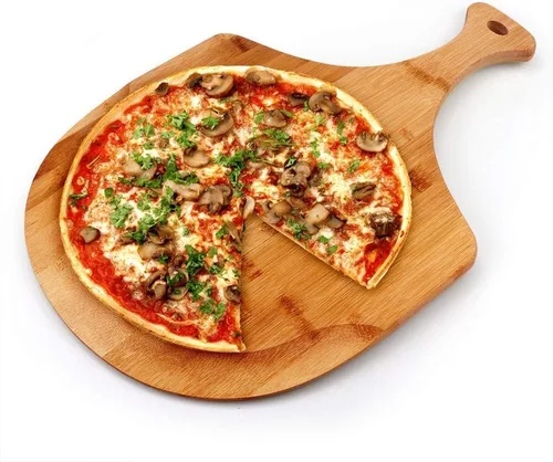 Vista 5 de Tabla de bambú para despegar y servir para pizza, bandeja multifuncional de embutidos de 12 x 18 pulgadas, tabla de cortar para queso, frutas