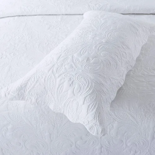 Vista 6 de HoneiLife - Juego de colcha de tamaño King, juego de ropa de cama bordada de microfibra de 3 piezas, colcha reversible, ligera, patrón de estampado