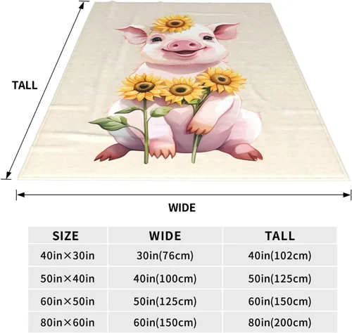 Vista 3 de Manta Linda con Diseño de Cerdito y Girasol, Regalos para Adultos y Niños, Manta de Franela de Dibujos Animados, Cerdito y Lechón, Suave, Cómoda