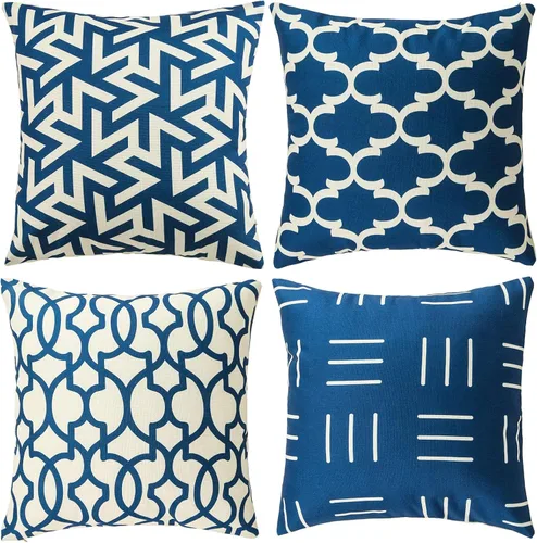 Vista 10 de Tosewever Juego de 4 fundas de almohada decorativas geométricas de 16 x 16 pulgadas, funda de cojín cuadrada de lino con patrón moderno para sofá