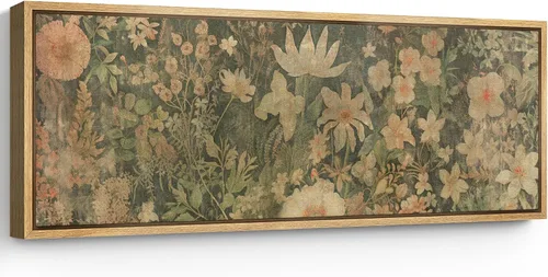Vista 25 de SIGNFORD Lienzo enmarcado extragrande para pared, diseño de flores silvestres, paisaje, campo escénico con flores florecientes, ilustraciones