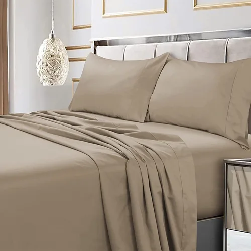 Vista 8 de Tribeca Living Juego de funda de almohada de satén de algodón egipcio suave, bolsillo extra profundo, 600 hilos, sábana de cama, Queen, chocolate