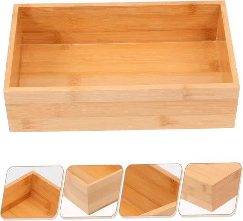 Vista 6 de Caja de almacenamiento de bambú, organizador de oficina, contenedor para encimera, utensilios de cocina, organizador de almacenamiento, tapa
