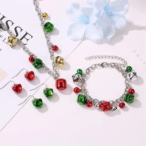 Vista 5 de Ronglry Christmas Jewelry Sets for Women Girls Christmas Necklace for Women Christmas Necklaces Bracelet Earring Christmas Snowflake Bell Tree