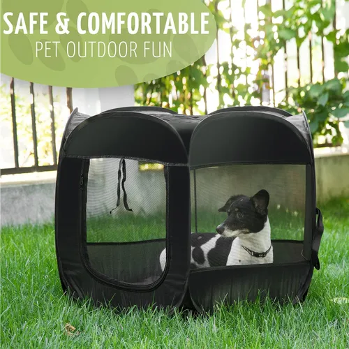 Vista 3 de ZONETECH Tienda de campaña portátil plegable para mascotas, tamaño mediano, de alta calidad, para interiores y exteriores, malla al aire libre