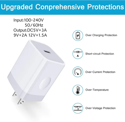 Vista 6 de Cargador de pared del USB C, tipo rápido pared del poder del bloque de la blanco-1
