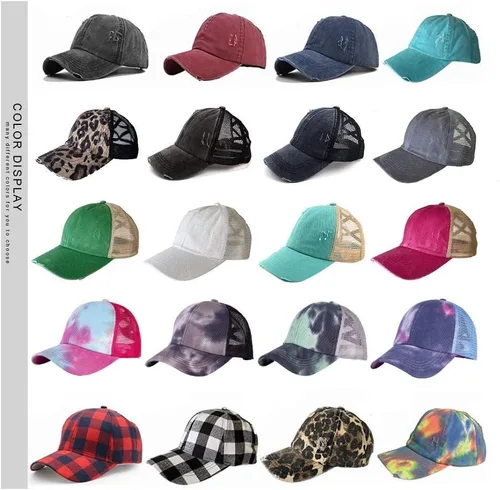 Vista 5 de Gorra de béisbol para mujer, diseño de cola de caballo cruzada, malla desgastada, para papá