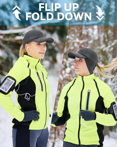 Vista 5 de Gisdanchz Sombrero de cola de caballo elástico reflectante de invierno para mujer con solapa desplegable para las orejas