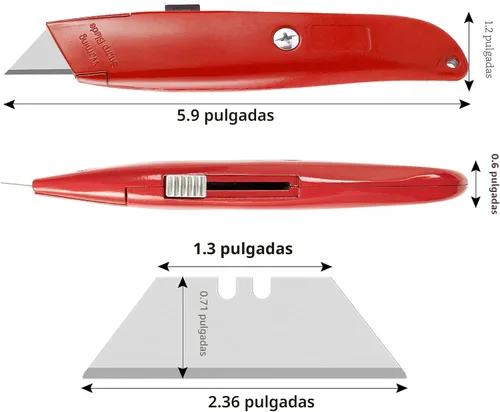 Vista 4 de DIYSELF Paquete de 2 cuchillos utilitarios, cortador retráctil, resistente (rojo) Heavy-Duty Box Cutters, Razor Blade Cardboard Knife for Cartons