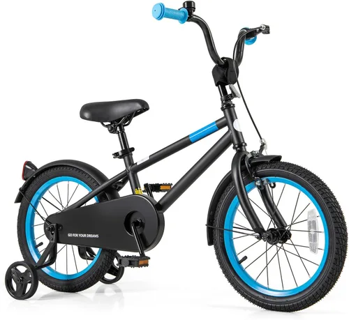 Vista 8 de BABY JOY Bicicleta infantil de macarones coloridos, de 12, 14, 16 y 18 pulgadas, bicicleta deportiva para niños con ruedas de entrenamiento