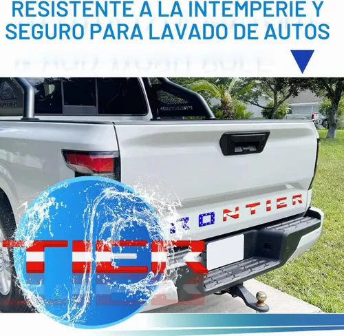 Vista 4 de Letras de inserción para puerta trasera Compatibles con Frontier 2022 2023. Letras adhesivas 3M y calcomanías en relieve en 3D para puerta trasera