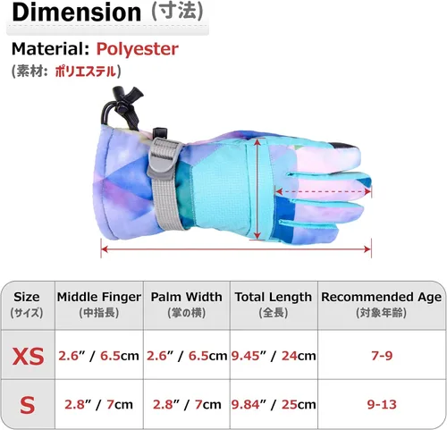 Vista 2 de Azarxis Guantes de esquí de nieve para niños, impermeables, resistentes al viento, cálidos guantes de snowboard para niños y niñas