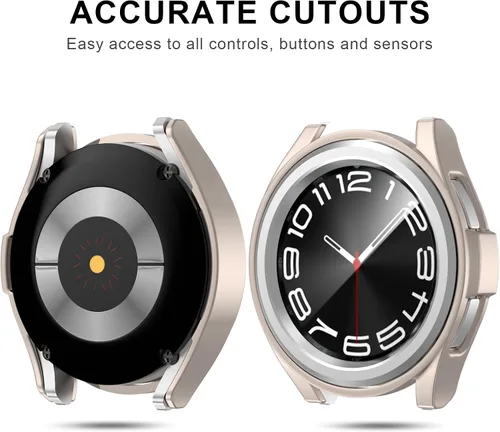 Vista 2 de Paquete de 2 + 4 fundas con protector de pantalla para Samsung Galaxy Watch 6 Classic de 1.693 in, JZK 2 Hard PC Bumper Case + 4 protectores