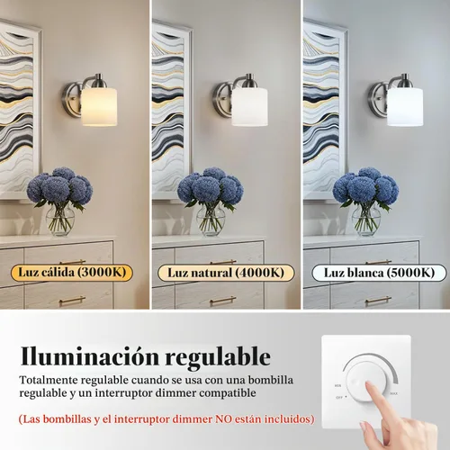 Vista 6 de Mecgirn Apliques de Pared de Vidrio Esmerilado Níquel Cepillado, Paquete de 1 Luminarias de Pared Interiores Cableadas para Sala de Estar, Pasillo