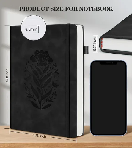 Vista 3 de Cuaderno de diario con líneas para mujeres, A5 de tapa dura de cuero rosa para escribir, 200 páginas, diario de viaje diario, cuaderno grueso