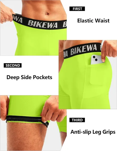 Vista 5 de Bikewa Ropa interior de ciclismo para hombre, con acolchado 3D, con bolsillos laterales