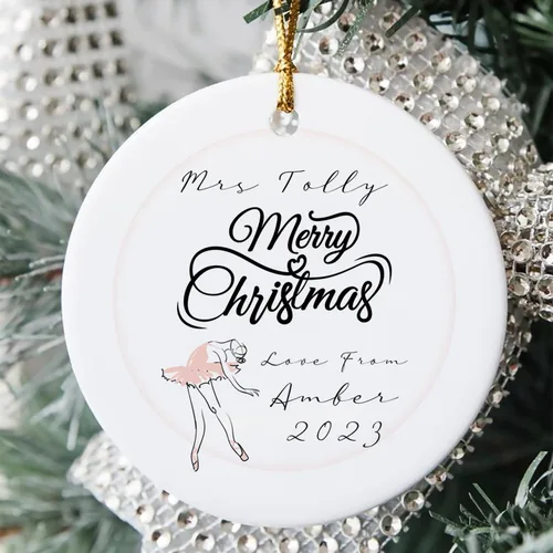 Vista 2 de Adorno con nombre personalizado, bailarina de ballet de Navidad, adorno personalizado para amantes del ballet, adornos de Navidad de ballerina