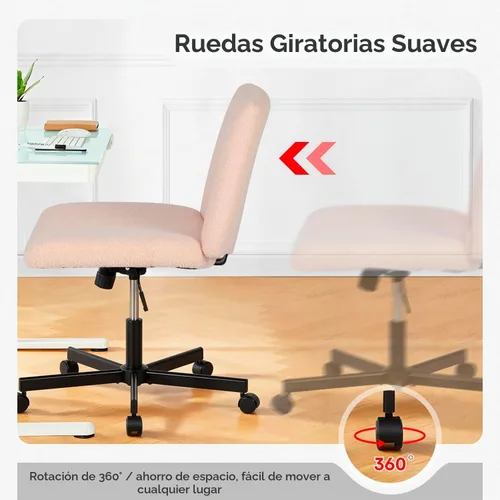 Vista 4 de PayLessHere Silla cruzada con ruedas Rosa Silla de escritorio sin brazos