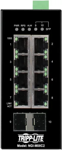 Vista 17 de Tripp Lite Conmutador Ethernet Gigabit PoE+ administrado industrial de 8 puertos de capa 2, puertos RJ45 de 10/100/1000 Mbps, montaje DIN
