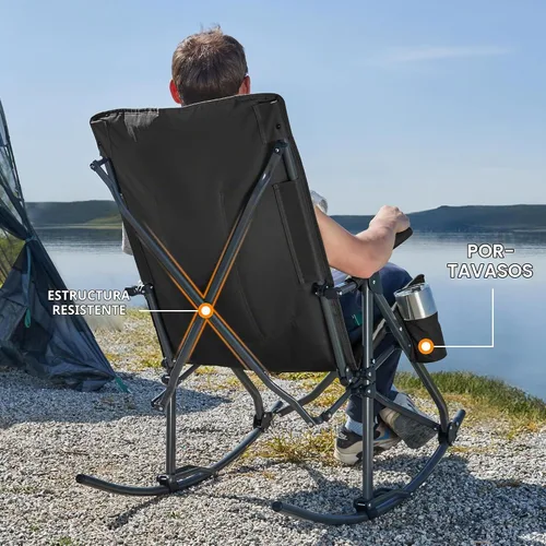 Vista 6 de Portal Silla mecedora plegable de gran tamaño portátil para acampar 400 1p-tela negro