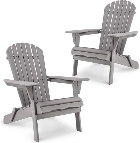 Vista 10 de Folding Adirondack Chair Set of 2 - Solid Cedar Wood Patio Chairs with Embossed Grain, Half Pre-Assembled Outdoor Lounge Chairs for